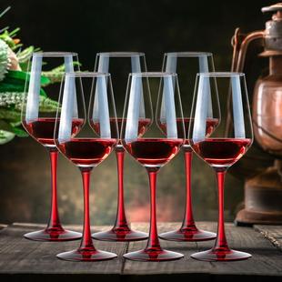 家用高端玻璃水晶高脚红色杆奢华高档酒具 高级感红酒杯醒酒器套装