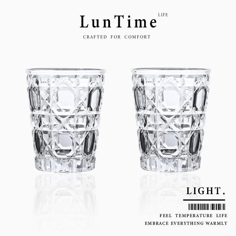 LunTime岁月 菱格杯浮雕玻璃水杯高级感水晶杯家用轻奢复古杯子
