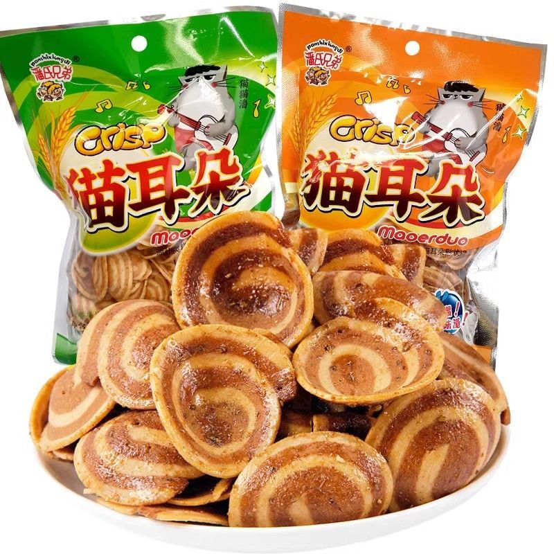 潘氏兄弟猫耳朵酱香麻辣味80后怀旧香脆猫耳酥蜗牛酥休闲零食品