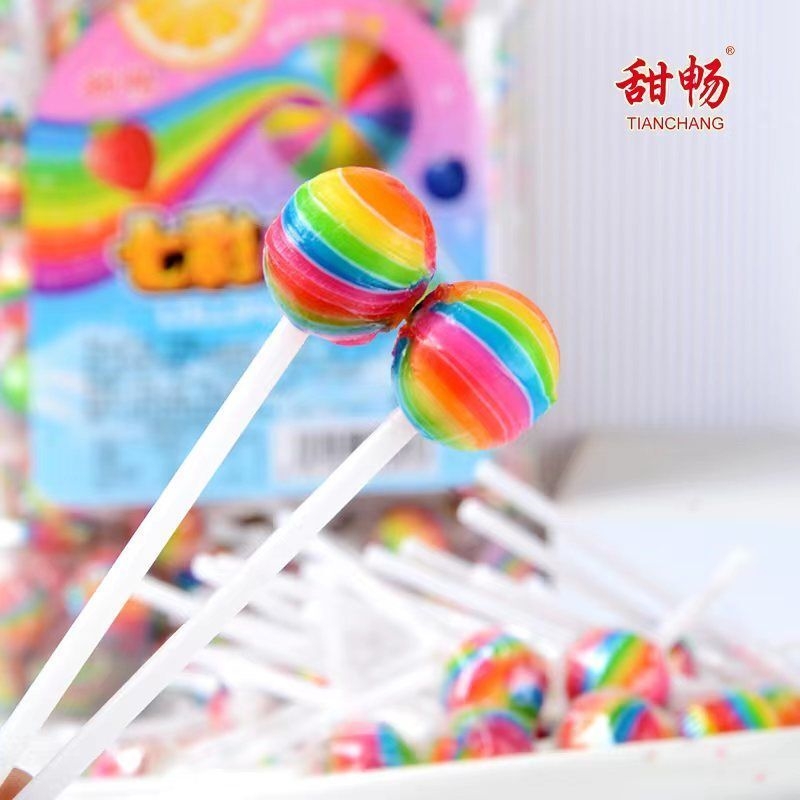 五彩七彩色迷你棒棒糖儿童球形糖果水果味桶装3.5g便宜休闲零食
