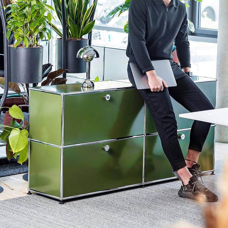 中古usm餐边柜复古橄榄绿不锈钢斗柜客厅沙发储物边柜模块组合柜