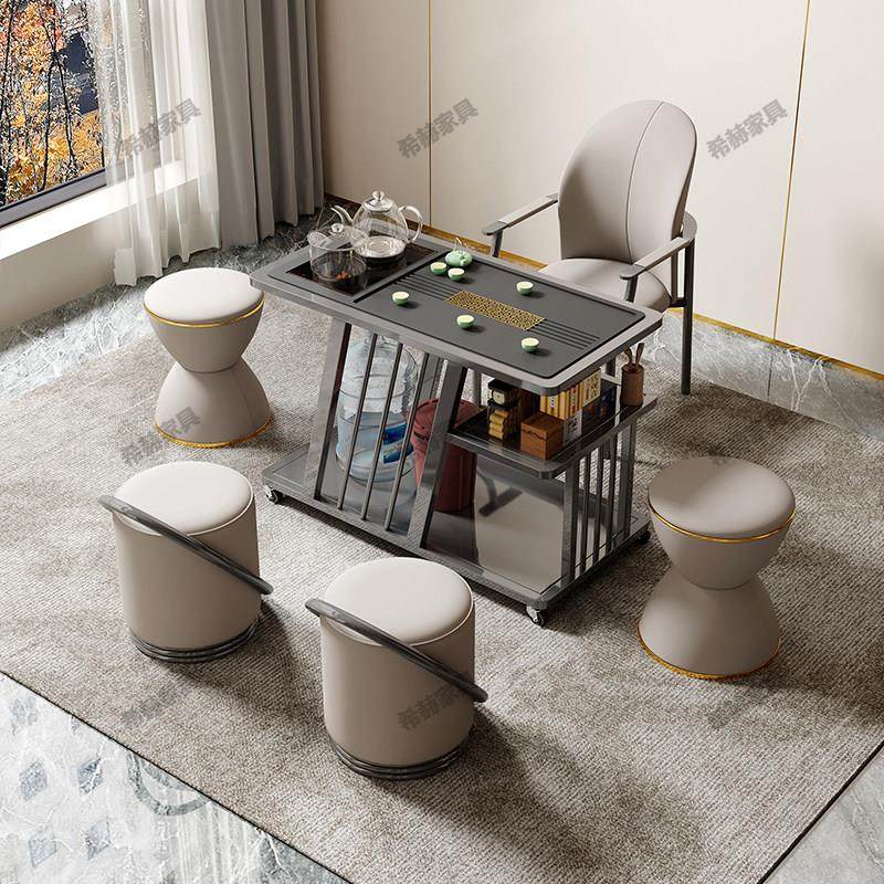 铁艺茶桌家用小茶台碳素钢一体茶水柜移动小茶车阳台小茶桌椅组合