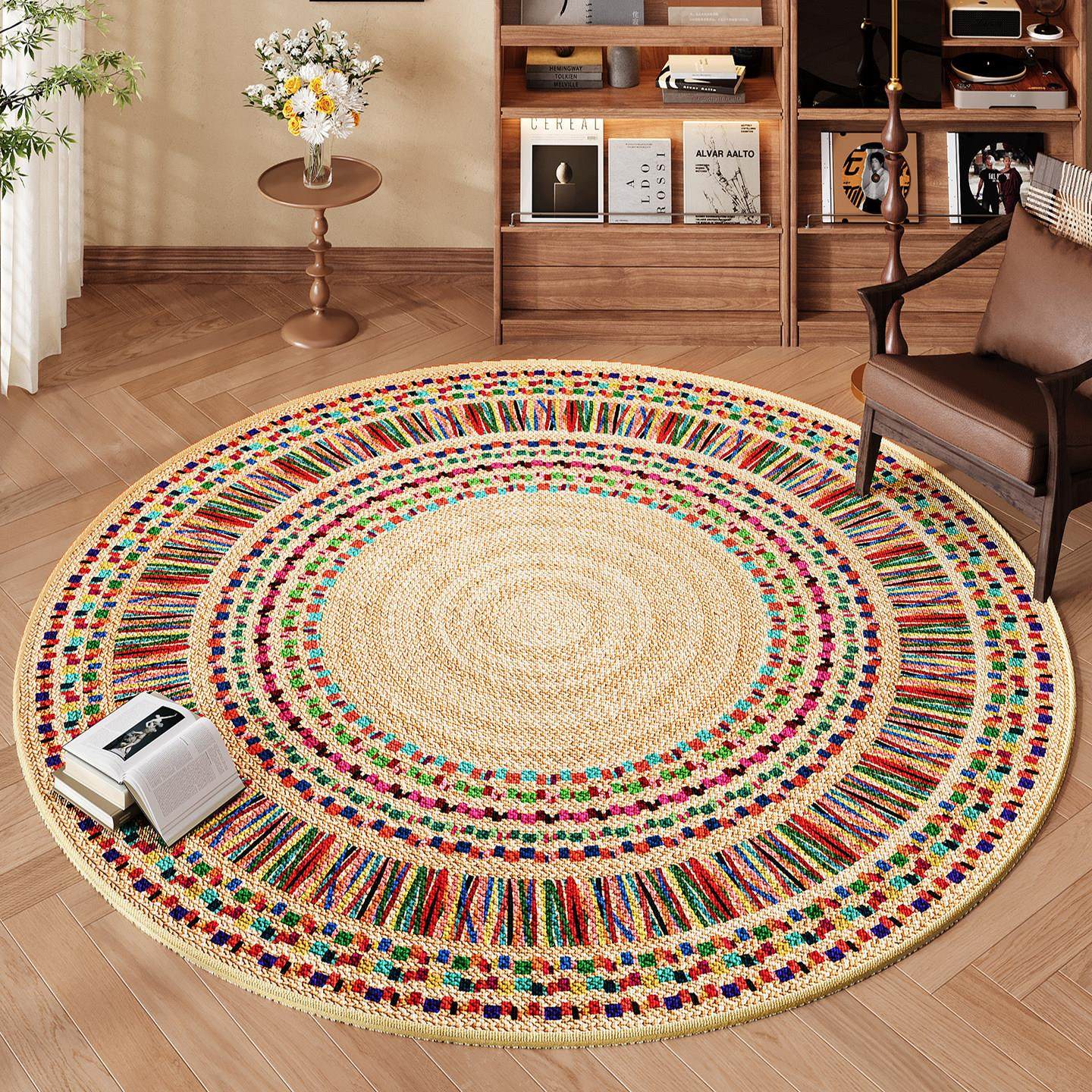 民族风覆古圆形客厅沙发地毯圈绒家用椅子地垫防水防污可擦免洗垫,居家布艺,地毯,淘宝优惠券,粉丝福利购,淘宝优惠卷