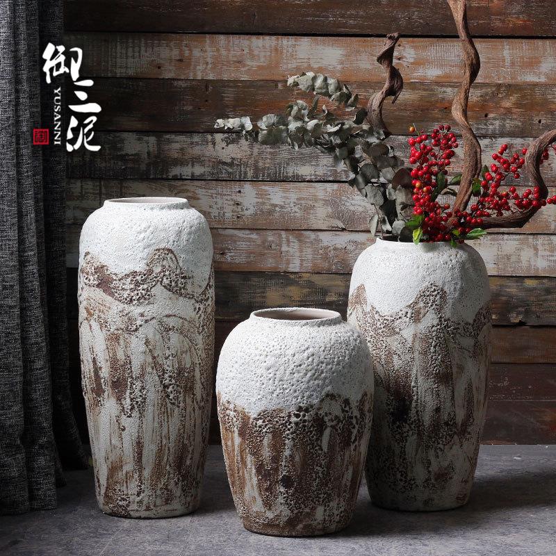 景德镇陶瓷手工小清新粗陶落地客厅插花摆件花瓶土陶罐干花花盆
