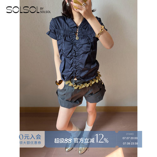 LOWCLASSIC褶皱半袖衬衫