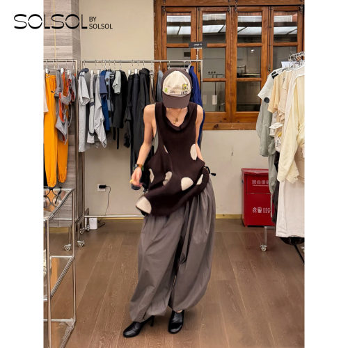 OPENYY波点堆领罗纹连衣裙