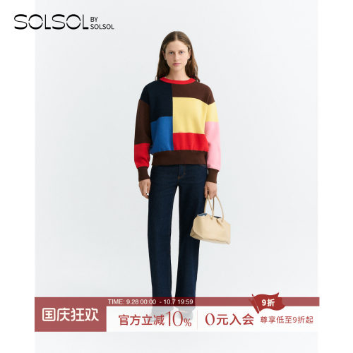 THINKINGMU圆领撞色块线衫