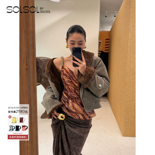 夹克 JACQUES 灰绿色磨毛领短款 设计师品牌26早春新品 SOLSOL WEI