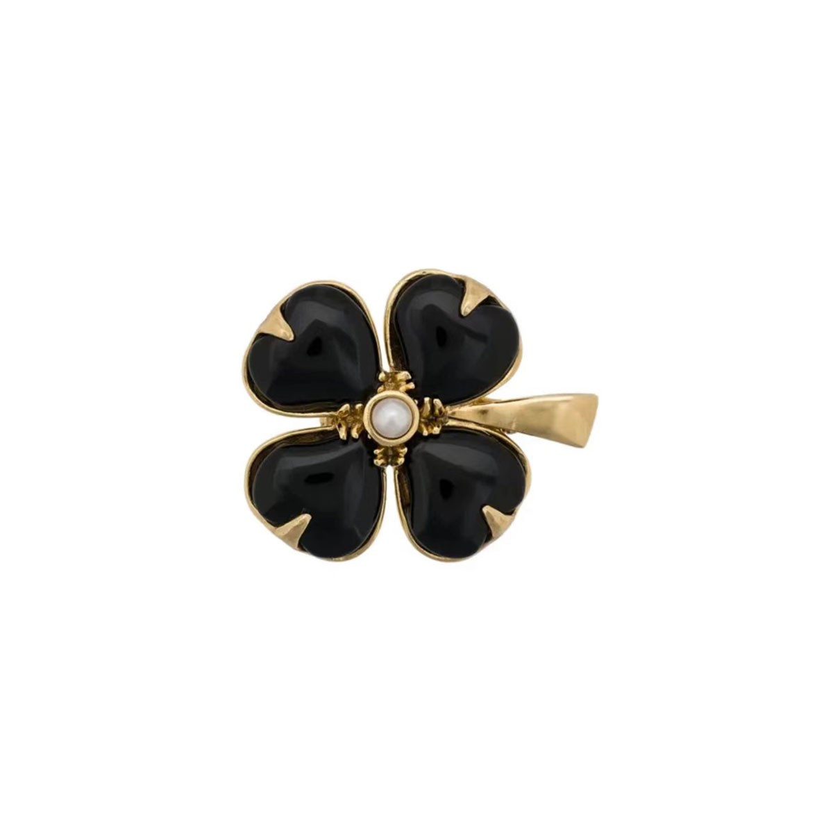 GOOSSENS黑玛瑙珍珠花朵胸针戒指