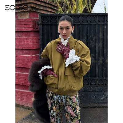 RECTO复古纯色褶皱口袋外套