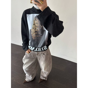 YCH 设计师品牌 25秋冬新款 纯棉英文印花长袖上衣 SOLSOL