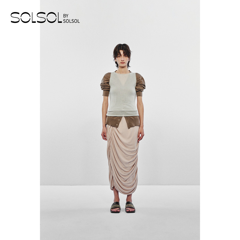 SWAYING/KINT 设计师品牌 25秋冬新品 纯色双层褶皱半裙 SOLSOL