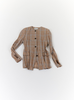 RECTO 设计师品牌 26早春新款  褶皱复古格纹夹克外套 SOLSOL