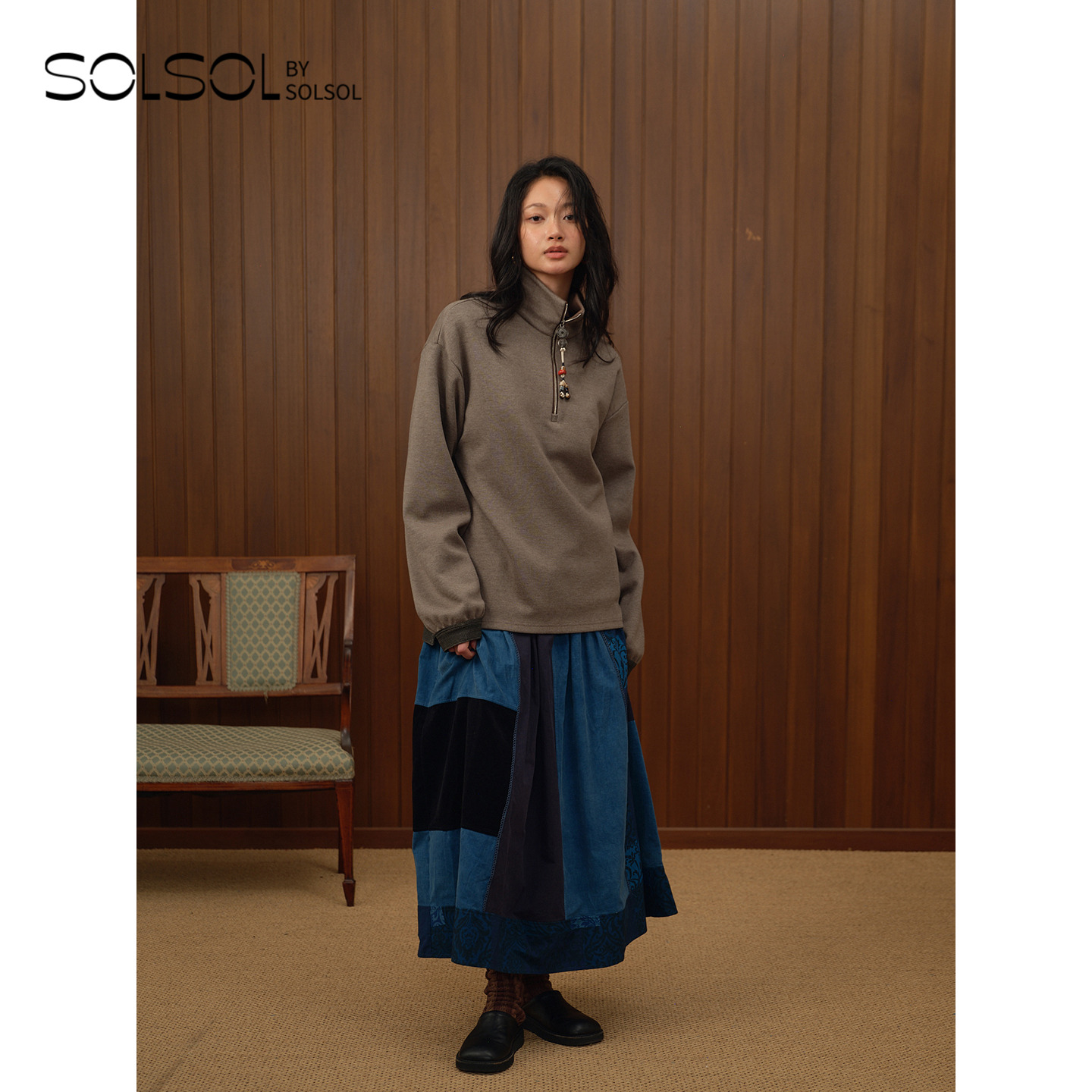 RAWSTONE拼色拉链POLO领上衣女