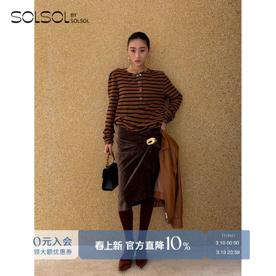 JACQUESWEI做旧波浪领条纹长袖