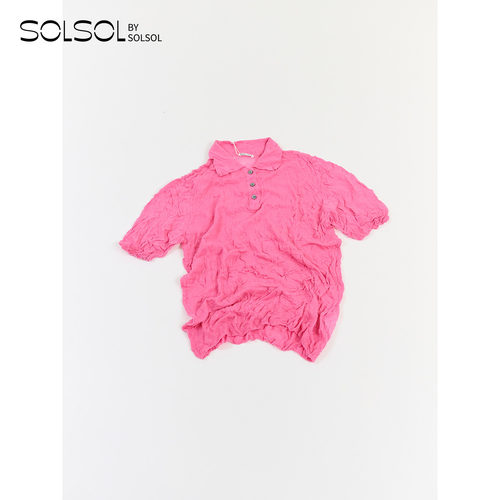 RECTO休闲褶皱针织polo上衣