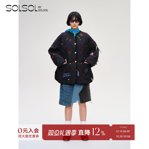 SHORTSENTENCE彩色线饰圆领棉服