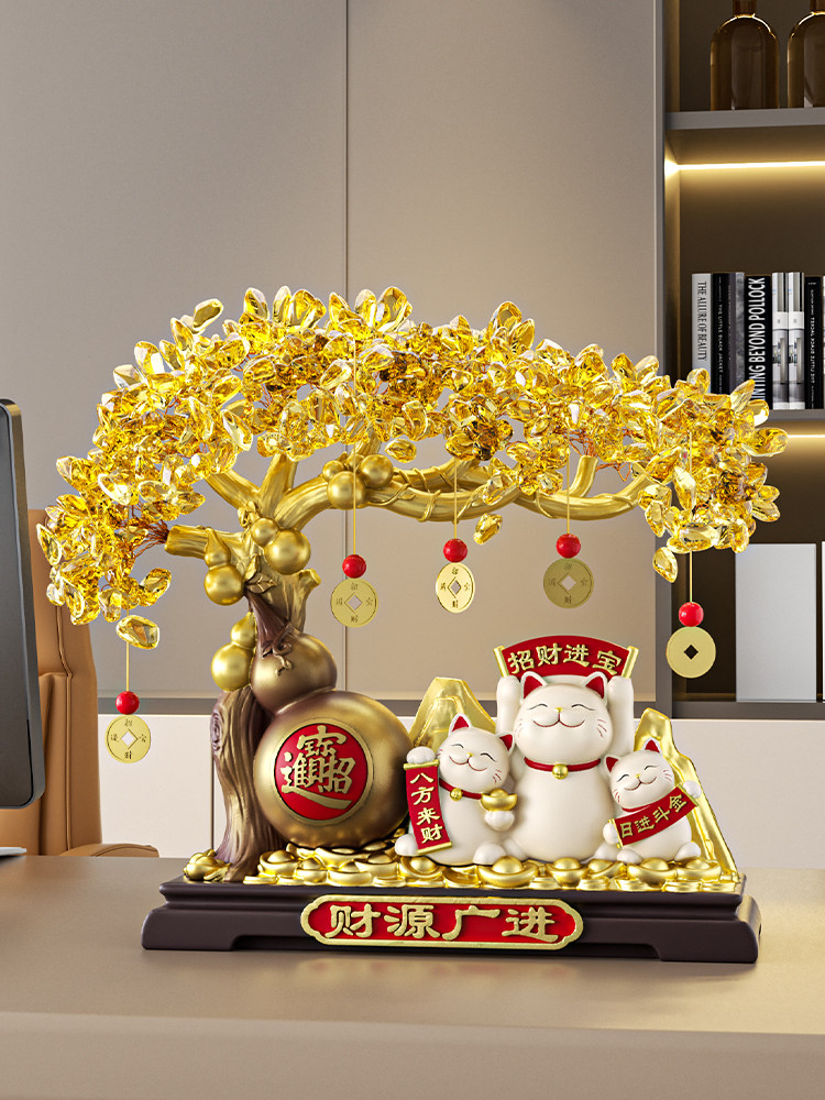 ต้นไม้เงินและแมวนำโชคสไตล์ใหม่ปี 2025 สำหรับตกแต่งห้องนั่งเล่น โถงทางเข้า สำนักงาน แผนกต้อนรับร้านค้า หรือเป็นของขวัญเปิดร้าน