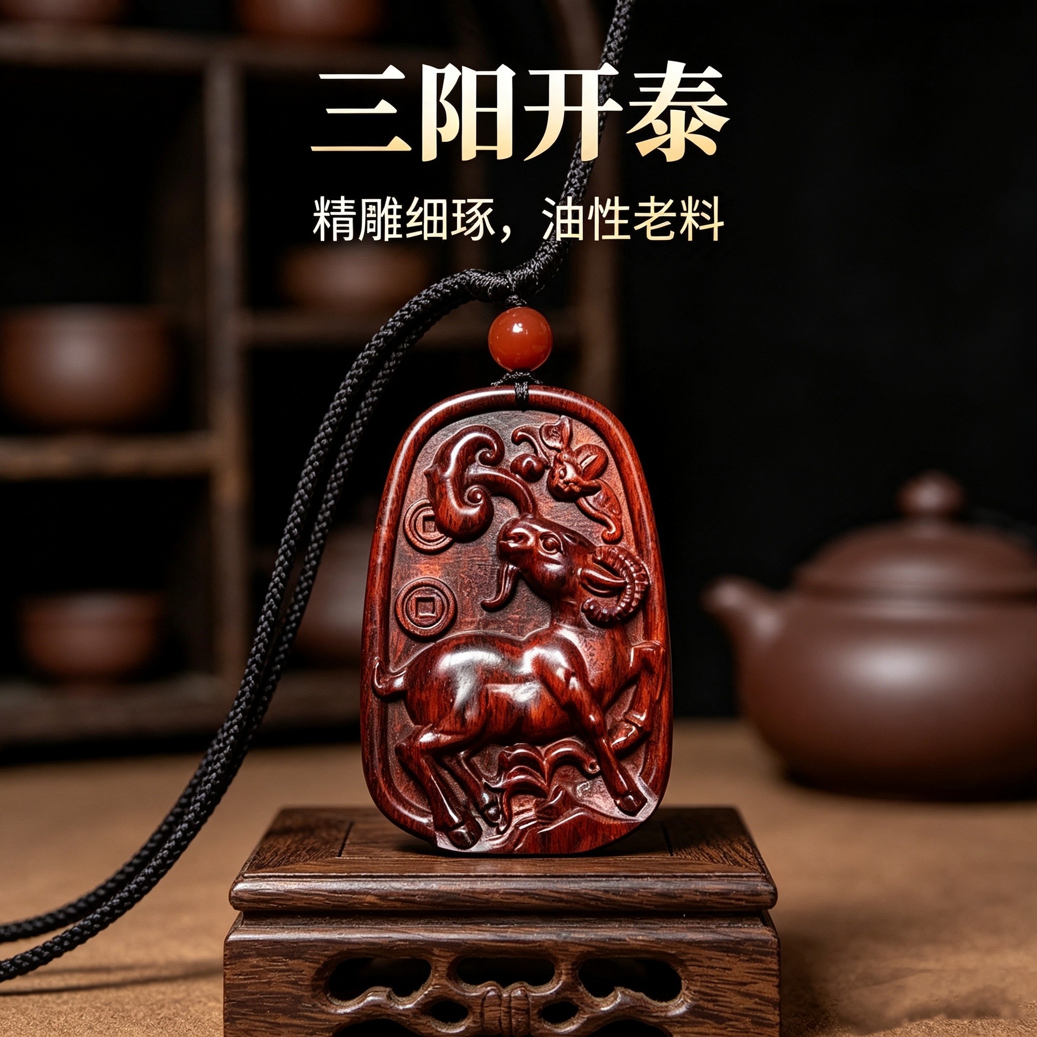 红木生肖羊吊坠十二生肖羊