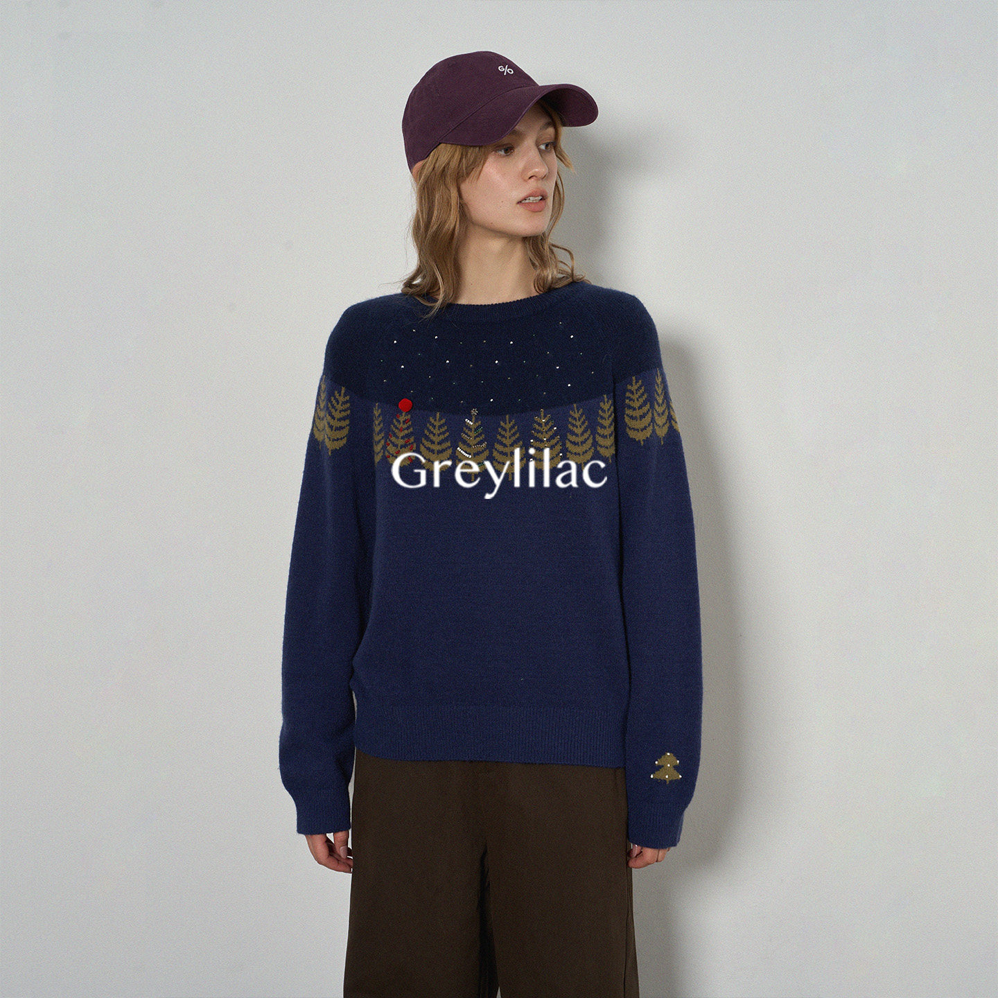 Greylilac 手工钉珠圣诞毛衣女新款圆领长袖毛针织衫套头上衣休闲