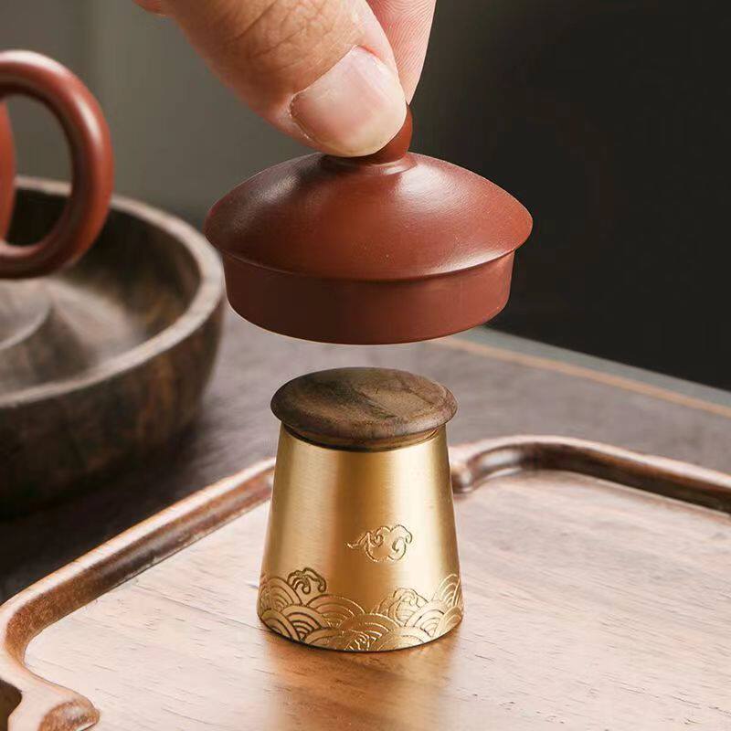黄铜实木盖置紫砂壶盖托盖碗黑檀木茶杯盖垫放壶盖托功夫茶具配件