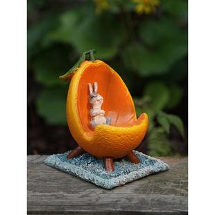 创意兔子手机支架可爱橙子桌面摆件工位装 饰解压治愈系小礼物卡通