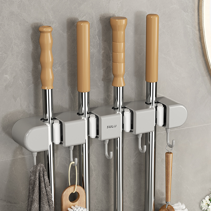 拖把壁挂夹挂钩免打孔扫把固定架厨房卫生间多功能拖把架子置物架
