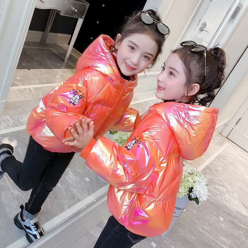 2024新款白鸭绒儿童羽绒服女童亮面冬装中小童短款保暖棉服外套潮