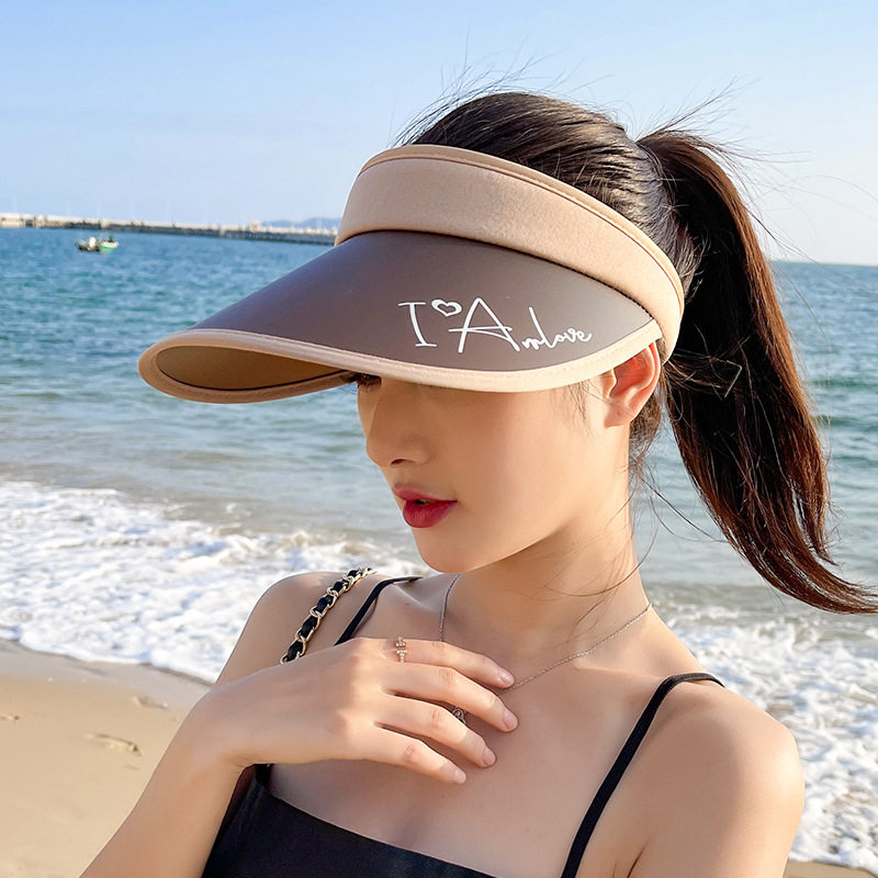 无顶防晒帽防紫外线夏季女士遮脸沙滩遮阳空顶帽大檐太阳帽子