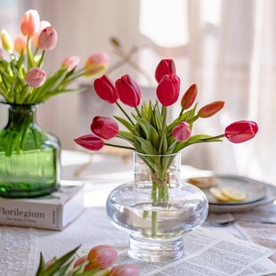 快速发货手感保湿 郁金香仿真花假花摆H设客厅花艺摆件高档绢花束