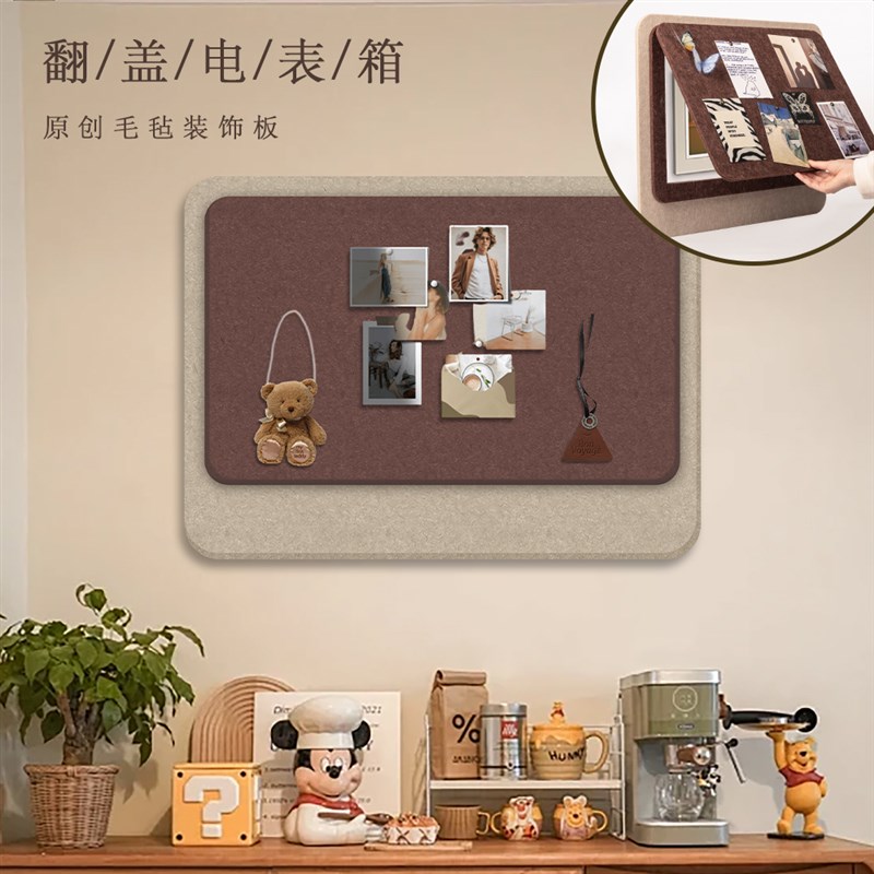 原木风软木板毛毡电表箱创意装饰遮挡照片墙作品展U示墙免打孔挂图片