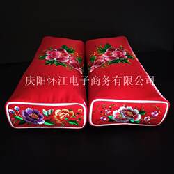 庆阳纯手工绣花家用结婚长方形枕头芯一对荞麦壳红色Y刺绣大人单