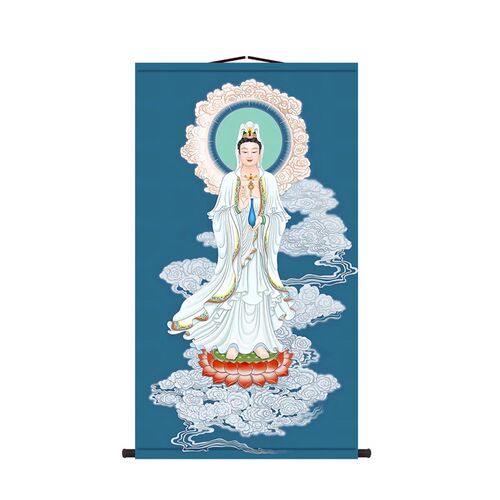 白衣观音神像菩萨画像观世音z佛家挂图供奉装饰画卷轴挂画丝绸画
