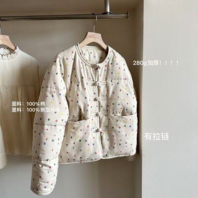 小文姐 W1005-早春波点时尚甜美减龄设计感休闲棉服外套上衣女