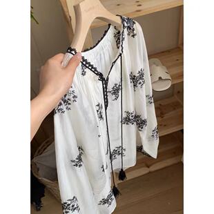 小文姐 W1214-春夏温柔风提花甜美上衣重工刺绣立体花朵衬衫女