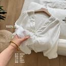 风气质甜美小衫 小文姐 V领重工刺绣蕾丝衬衫 W1731 白色花边’法式