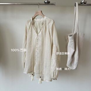 小文姐 W1144-春夏时尚百搭气质简约上衣显瘦刺绣小衫衬衫女