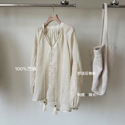 小文姐 W1144-春夏时尚百搭气质简约上衣显瘦刺绣小衫衬衫女