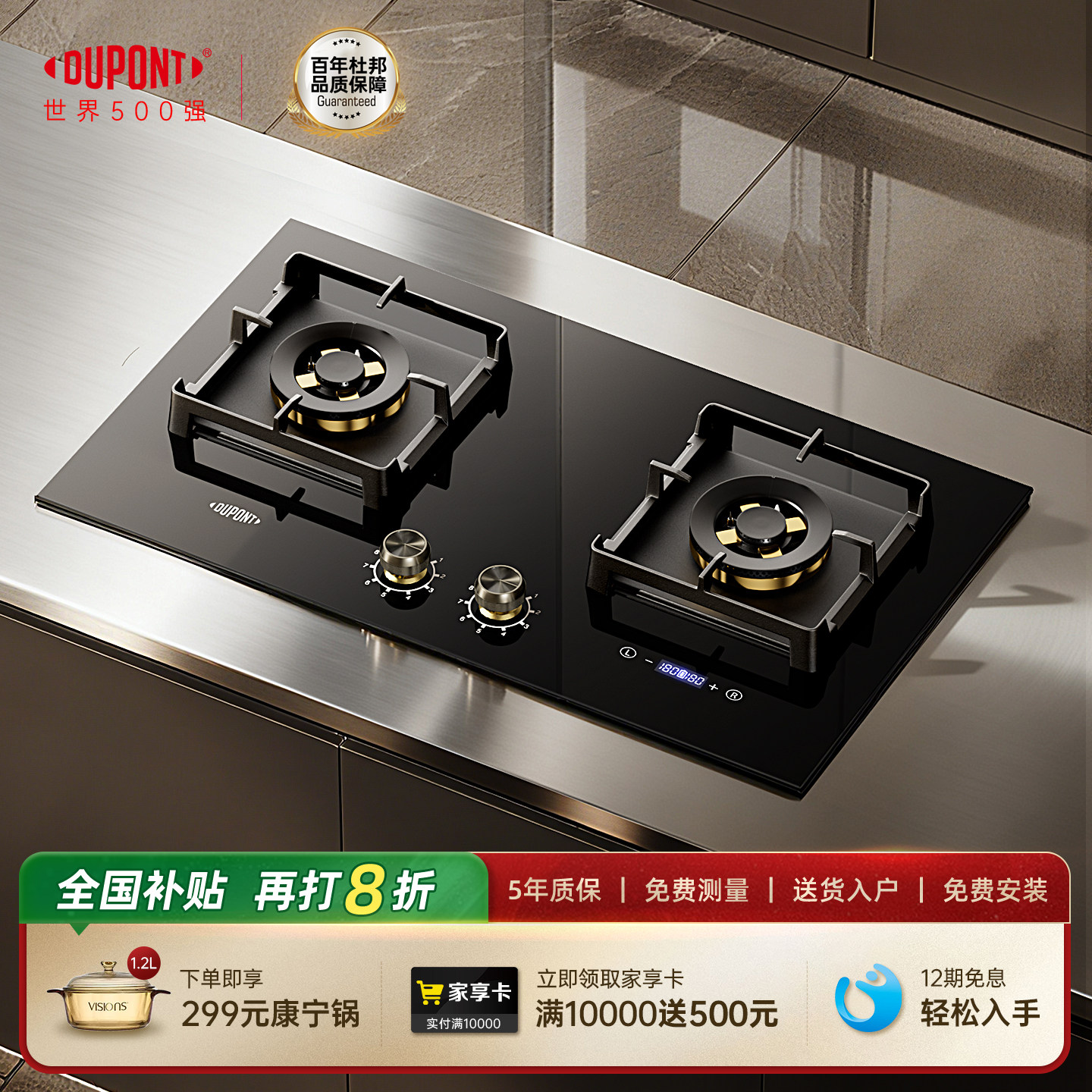 【世界500强】DuPont杜邦双眼燃气灶嵌入式定时天然气家用双头灶