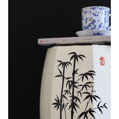 芙菡居品竹报平安中式陶瓷鼓凳客厅八角坐凳换鞋凳摆件送礼
