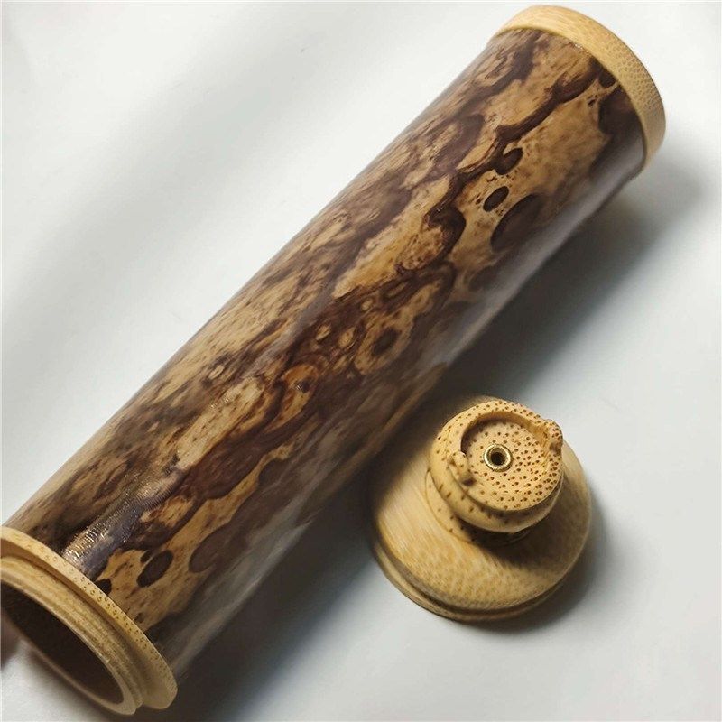 天然玉竹湘妃梅鹿老煤竹手工雕刻文把玩便携香桶香插茶叶罐收纳盒