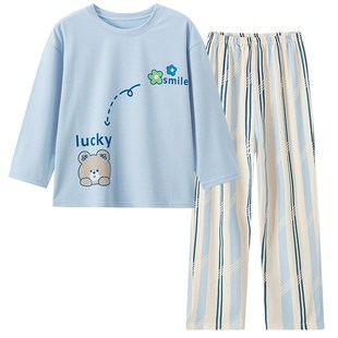 欧童尚2024新款女装睡衣春秋少女中大儿童长袖卡通纯棉家居服套装