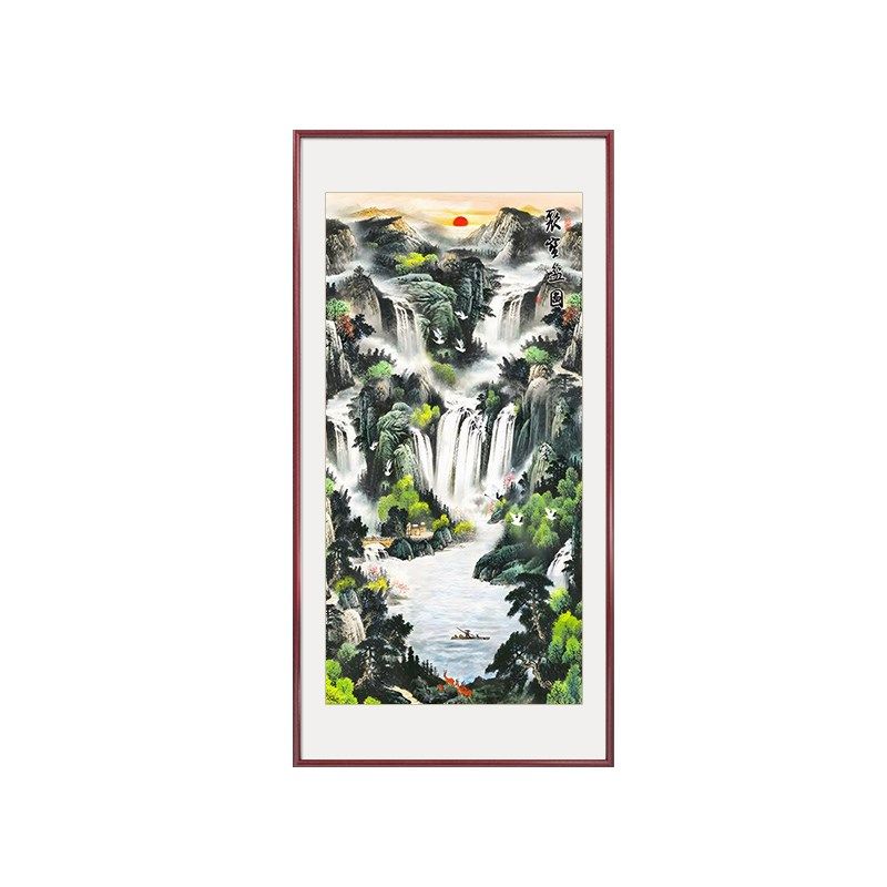 聚宝盆山水画玄关装饰画中式走廊过道壁画办公室招财国画竖版挂画,家居饰品,现代装饰画,淘宝优惠券,粉丝福利购,淘宝优惠卷
