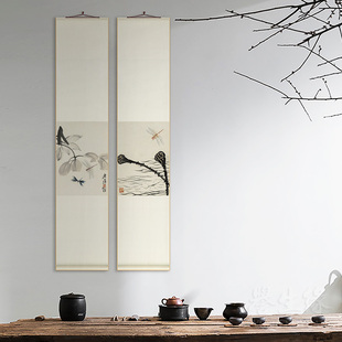 齐白石花鸟国画中式卷轴挂画竖版茶室书房装饰画饭厅过道墙壁画