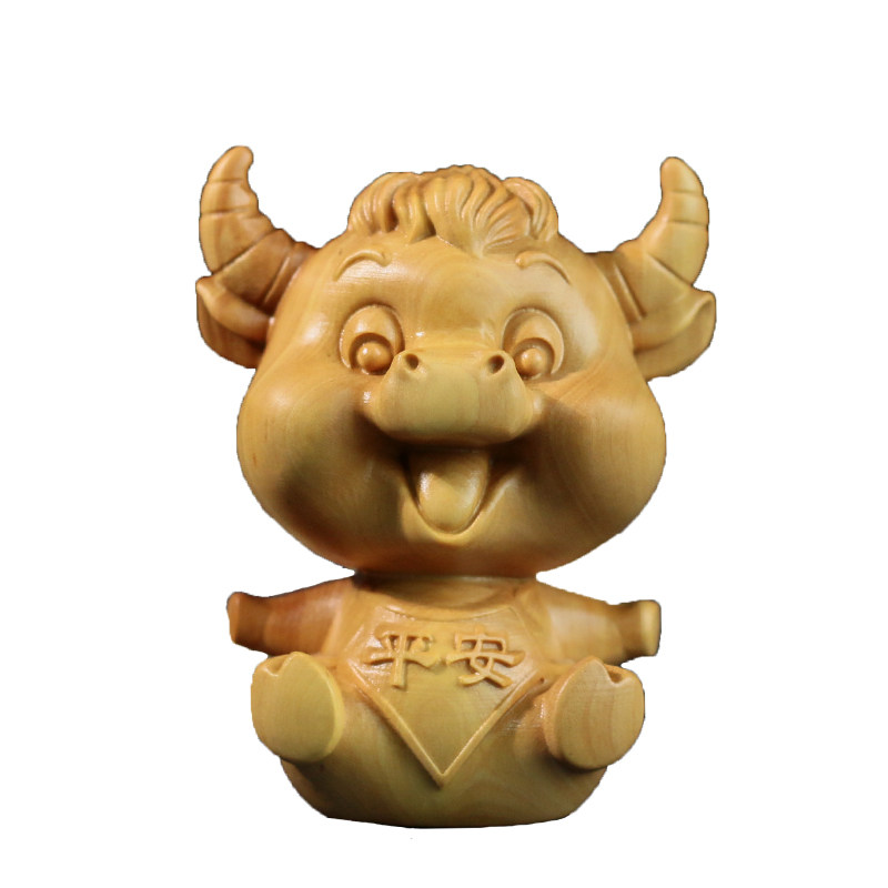 小叶黄杨木雕生肖牛手把件摆件实木卡通雕刻工艺新年礼品牛转乾坤