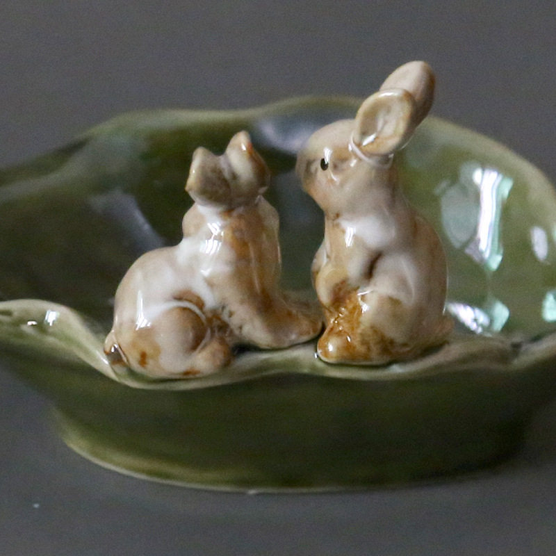 包邮欧式陶瓷树叶肥皂盒田园小兔子居家装饰摆件收纳皂托盘香皂盒