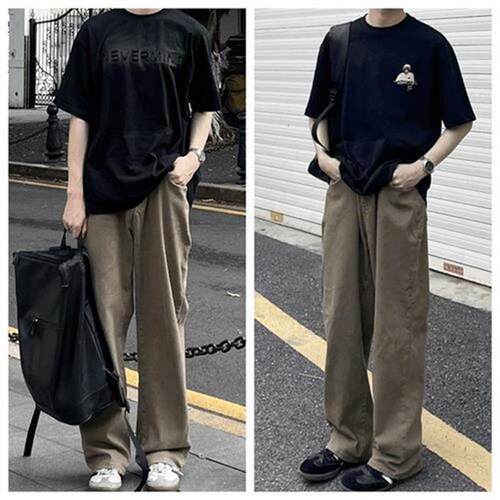 苏大恒韩版春夏ins港风百搭水洗做旧纯色显瘦直筒垂感男女牛仔裤