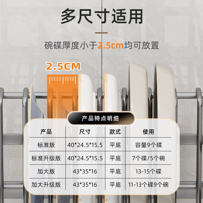 厨房不锈钢碗架沥水架置物架家用单层台式滤水碗碟架放碗筷收纳架