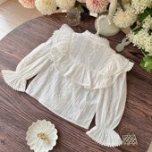 宝宝法式 小女孩上衣 新款 花边衬衫 白色纯棉洋气女童衬衣2024春装