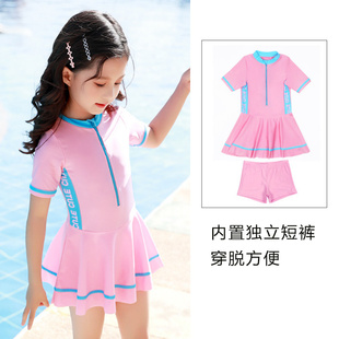 女童泳衣中大童小童女孩夏防晒长袖 儿童游泳衣 训练2021年新款
